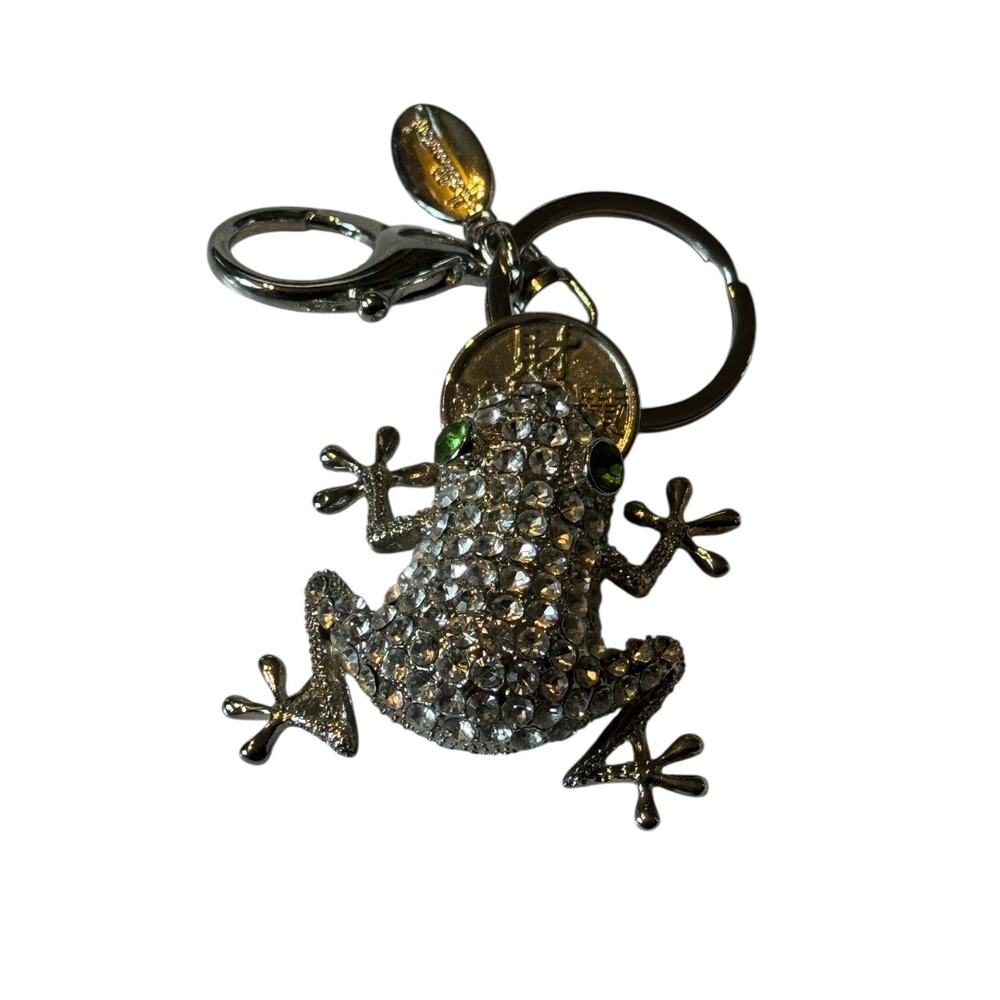 Hallmark Rhinestone‎ Frog Car Keychain Sparkly Crystal Animal Charm Green Eyes